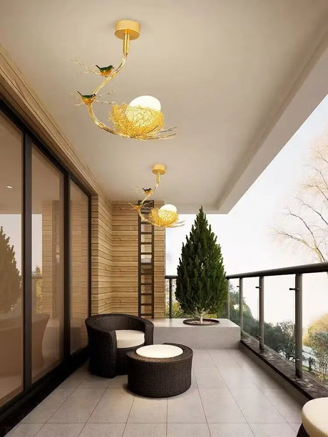 Modern Led Living Dining Room Kitchen Chandeliers Gold Bird Nest Egg Glass Ball Pendant Light Bedroom Loft Ceiling Hanging Lamp