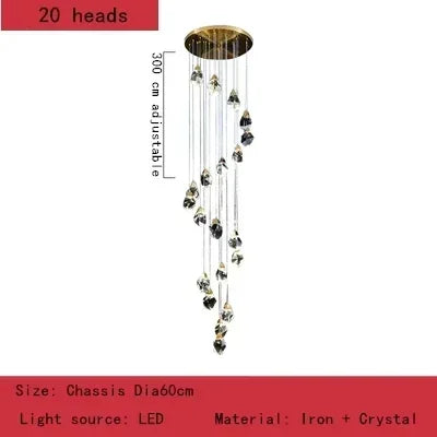 Nordic Villa Staircase Crystal Pendant Lights For Living Room Bedroom Kitchen Shop Home Decoration Chandelier Indoor Lighting