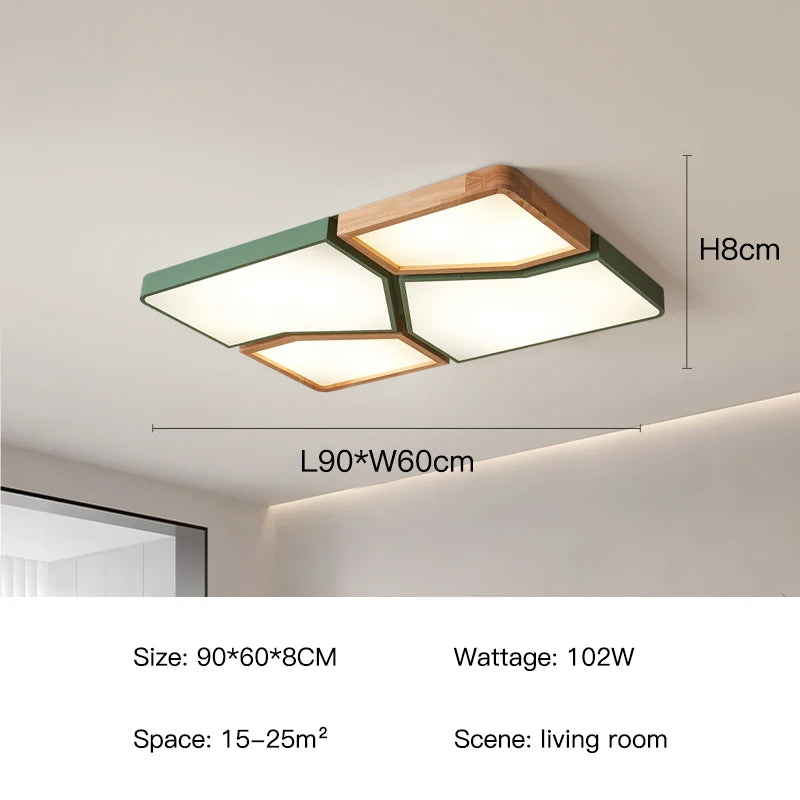 2026 Modern Nordic Style LED Chandelier Living Room Bedroom Kitchen Children Room Study Lamp Wood Geometric Design Ceiling Li