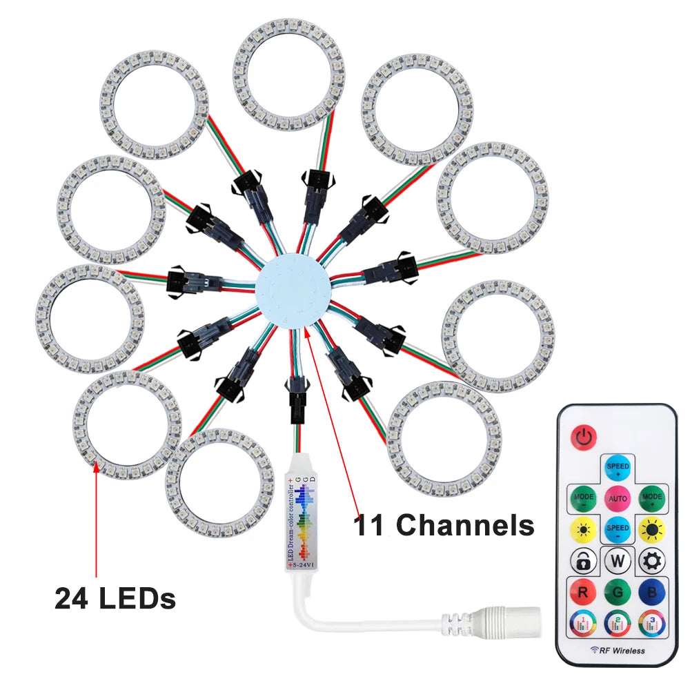 LED Sparkle Ring Light Circle Module WS2812B Individually Addressable RGB Atmosphere Lamp 17 Key Music Remote Control for Party
