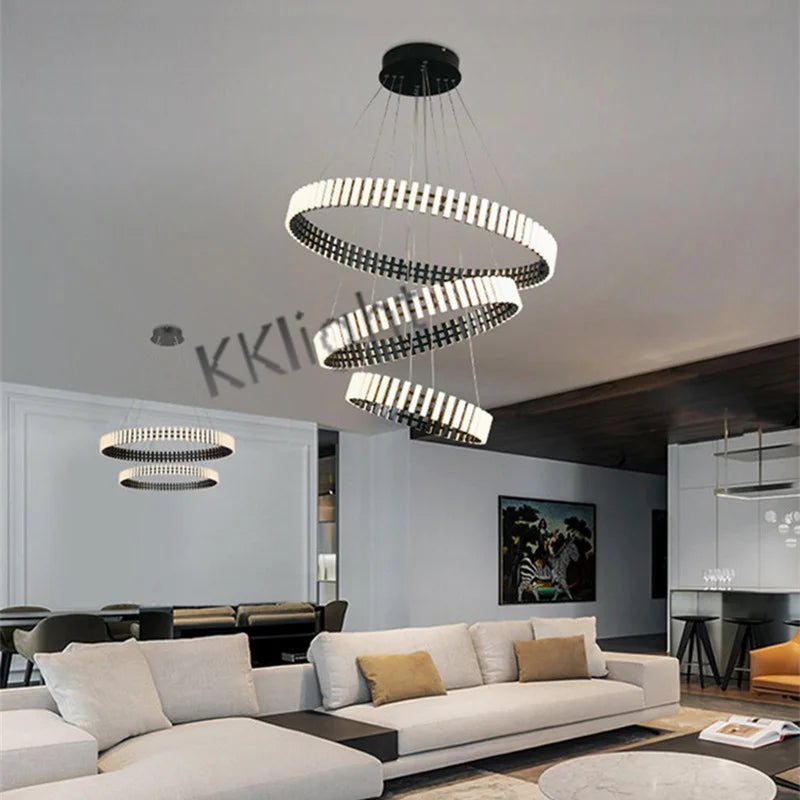 Modern New Simple Duplex LED Chandelier Bedroom Living Dining Room Decoration Art Ring Pendant Lamp Luster Fixture Indoor Lighti
