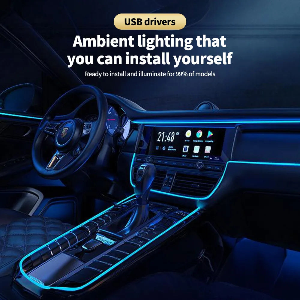 LED Car Light Lamp Flexible Auto Interior Decorative Atmosphere  Wire Strip Cold LED Light