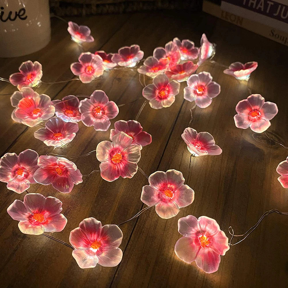 LED Light Cherry Blossom Fairy String Lights Pink Flower String Lamps Battery Powered For Outdoor Christmas Garland Decoration
