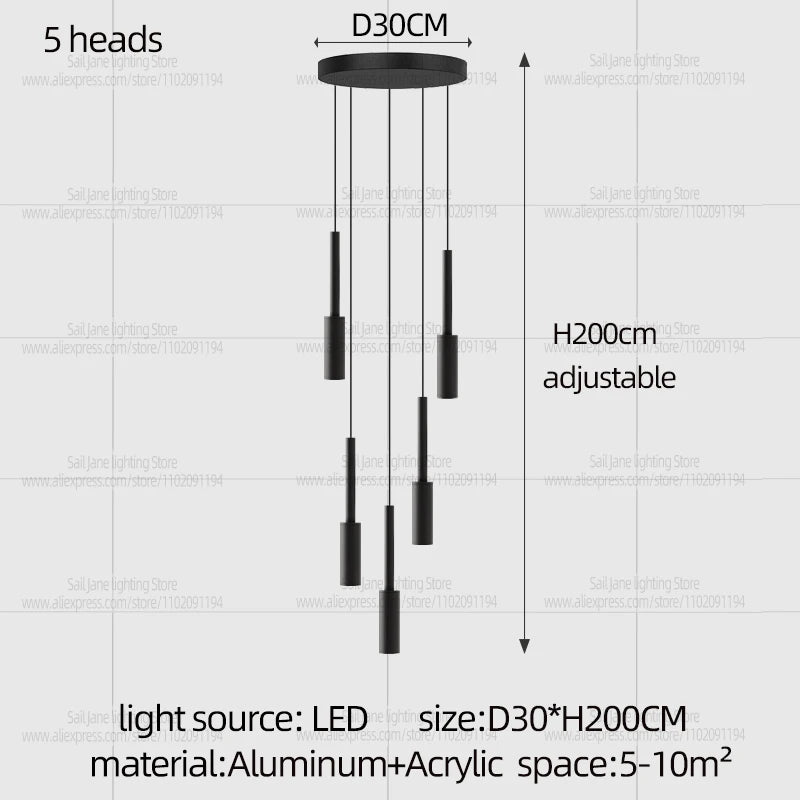 Cylindrical Pendant Light Long Line Attic Chandelier - Modern LED Villa Spotlight