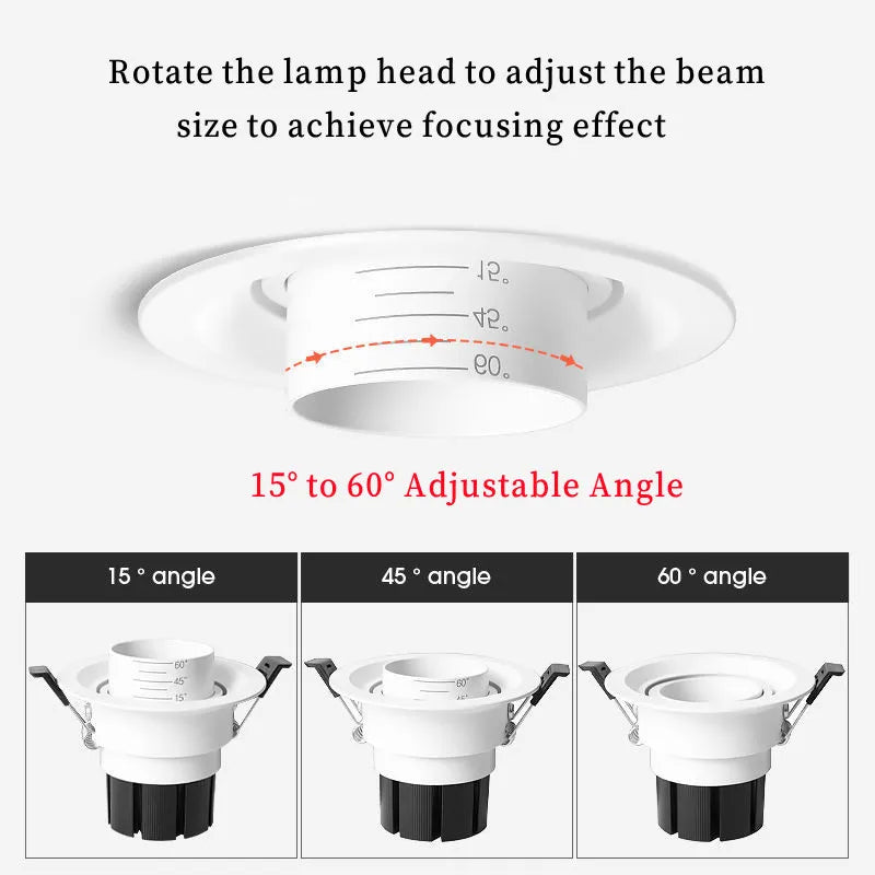 Embedded LED zoom spotlights, COB downlights, background wall aisle ceiling lights, adjustable 9W12W15W indoor lighting fixtures