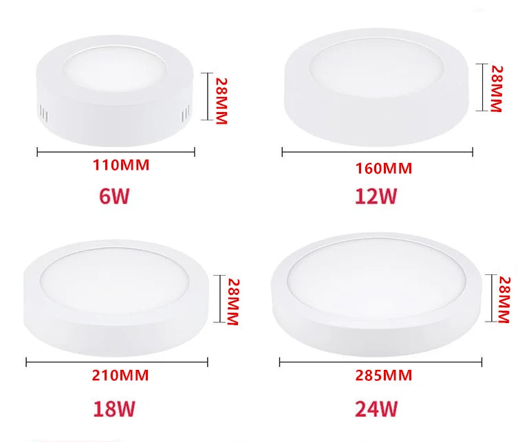 White LED SMD2835 Panel Light 6W 12W 18W 24W Surface Mounted LED Ceiling Lights AC85-265V Round Square LED Downlight