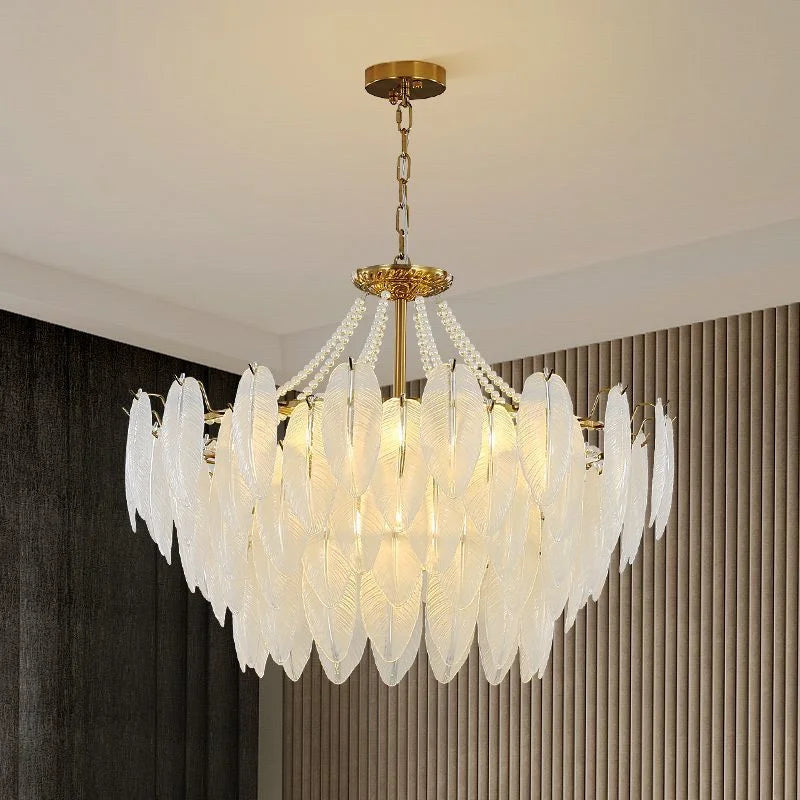 French Feather Chandelier Modern Luxury Glass Lamp For Living Room Restaurat Bedroom Villa Kitchen Home Decor Hotel Hall Lamp