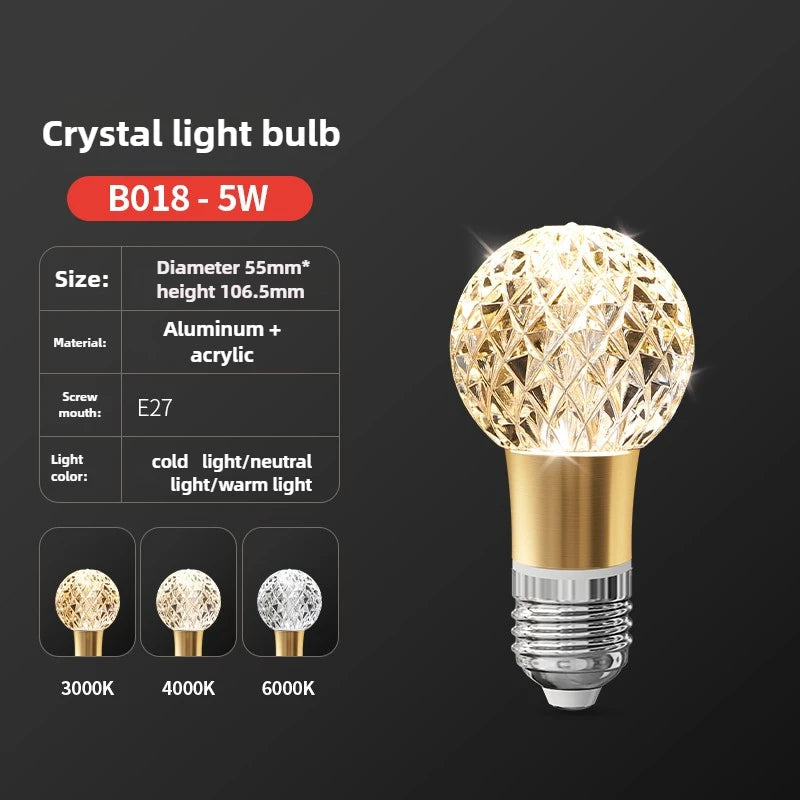 Acrylic Crystal Mini Pendant Light 2pcs - E27/E14 LED Fairy Lamp for Bedroom & Kitchen, Warm White/Cold White, 110V-220V