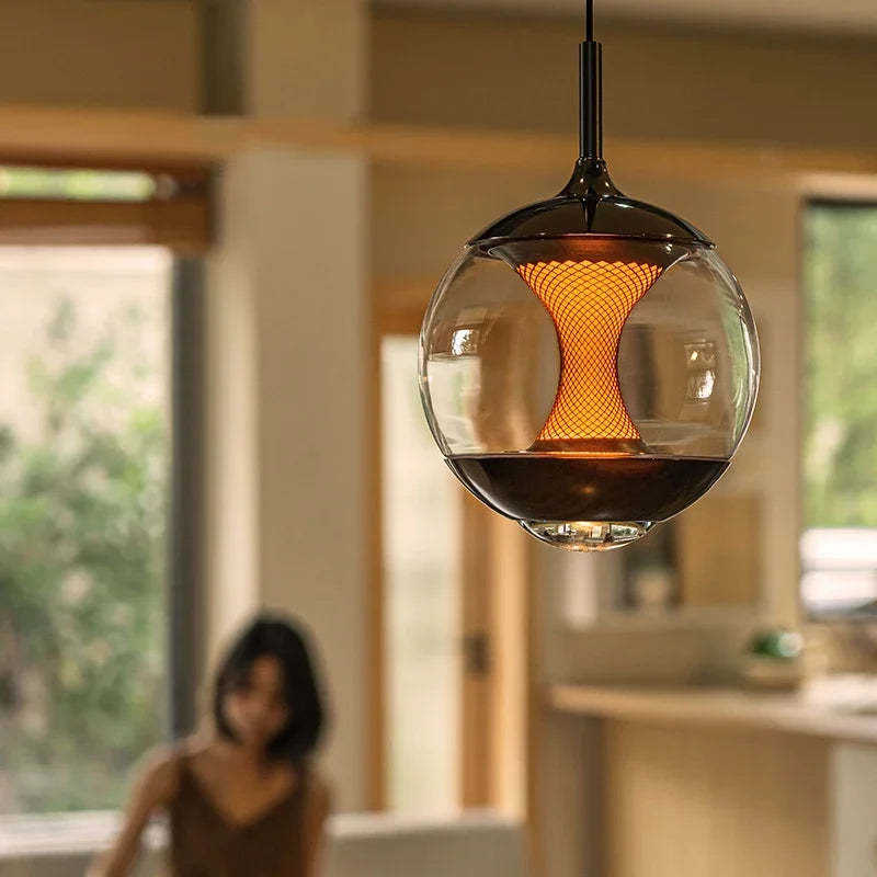 Modern Glass Pendant Light with Knob Switch - Bedside Hanging Night Light