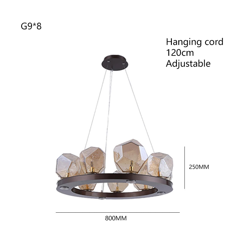 Modern LED Living Room Chandelier Lighting Nordic Rock Glass Dining Room Hanging Lamp Luxury American Bedroom Restaurant Fixture