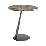 Round Marble Side Table with Metal Leg, Modern Stone Top End Table, Minimalist Single Pedestal Accent Table for Living Room