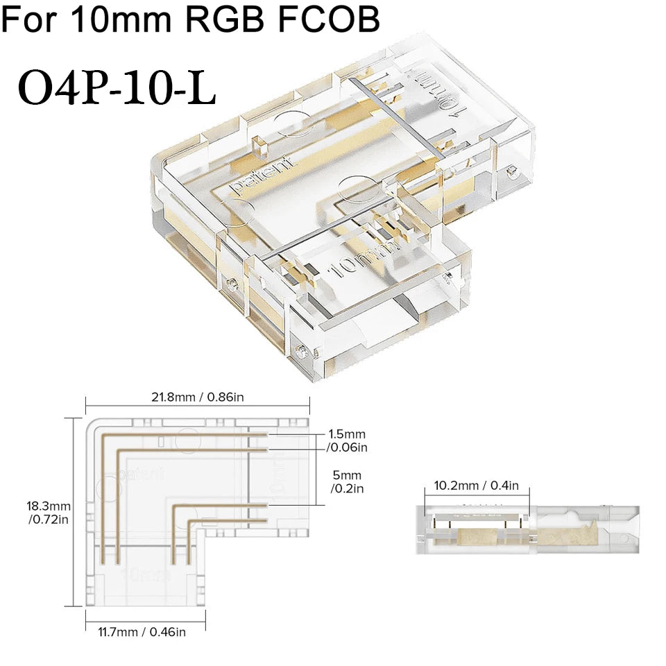 COB LED Connectors 90 Degree L Shape Corner 5/8/10mm Solderless For CCT FCOB RGB Strip Lights 2/3/4 Pin Connector Strip to Strip