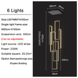 Large Modern Chandelier For Staircase Led Home Decors Hanging Lamp Black /Gold Indoor Lighting Luxury Creative Rectangle Luster's