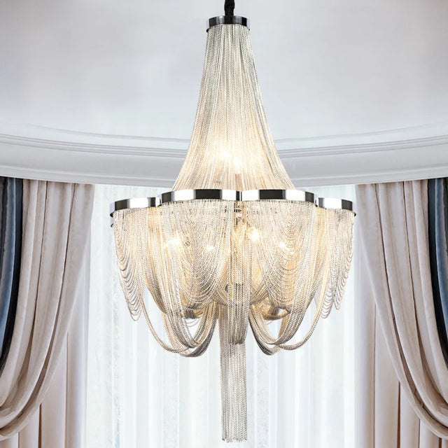  New Postmodern Light Luxury Personality Tassel Iron Living Room Chandelier Dining Room Bedroom Duplex Staircase Large