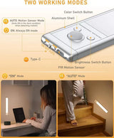 Tri-Color Motion Sensor Cabinet Lights, 76 LED Magnetic Closet Lights with 1500mAh USB Rechargeable, 2Pack for Kitchen/Stairs