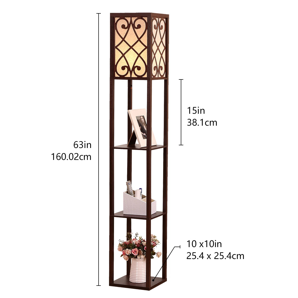 LED Shelf Floor Lamp Wooden Storage Standing Lighting Bedside Night Soft for Bedroom Living Reading Room Home-C