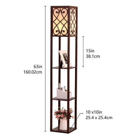 LED Shelf Floor Lamp Wooden Storage Standing Lighting Bedside Night Soft for Bedroom Living Reading Room Home-C