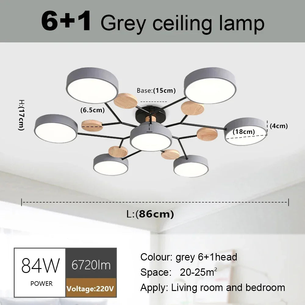 Nordic Creative Macaron Log LED Ceiling Light Bedroom Living Room Chandelie Modern Villa Restaurant Interior Lighting Decoration