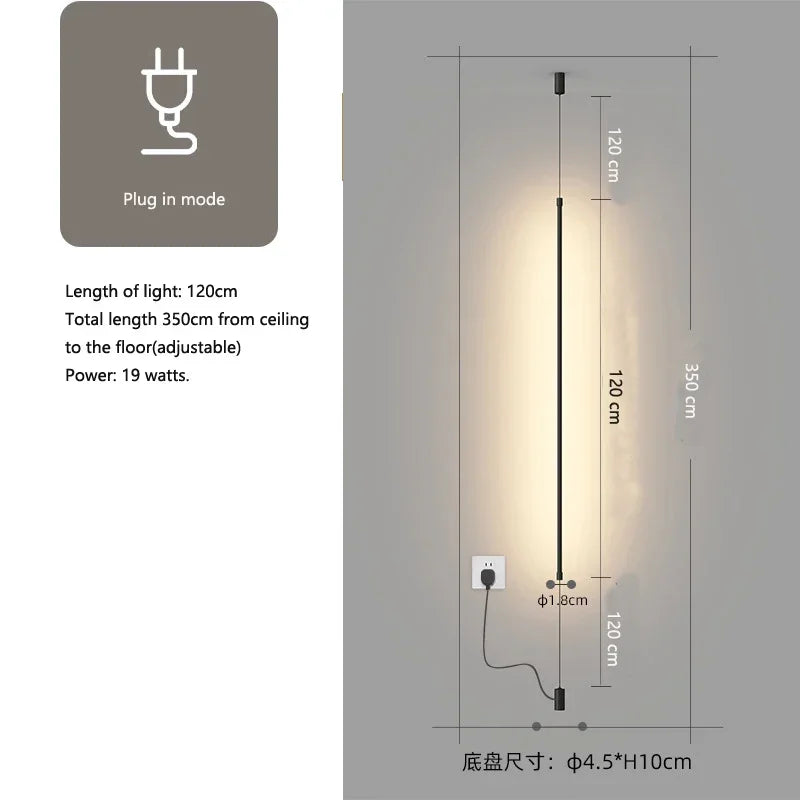 Suspension Slim Line LED Floor Light Hanging Pendant Lamp Living Room Bedroom Modern Minimalist Home Lighting Fixture
