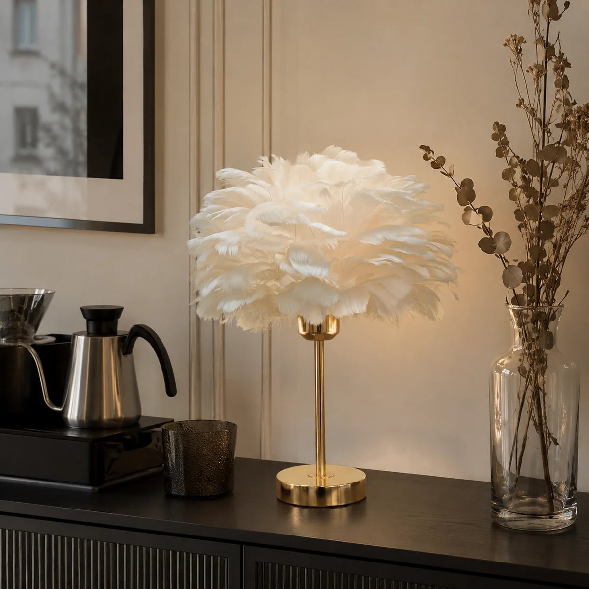 Feather Table Lamp Bedside Lamp for Bedroom Nordic INS Creative Decor Lamp Romantic Warm Night Light