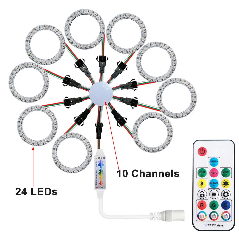 LED Sparkle Ring Light Circle Module WS2812B Individually Addressable RGB Atmosphere Lamp 17 Key Music Remote Control for Party