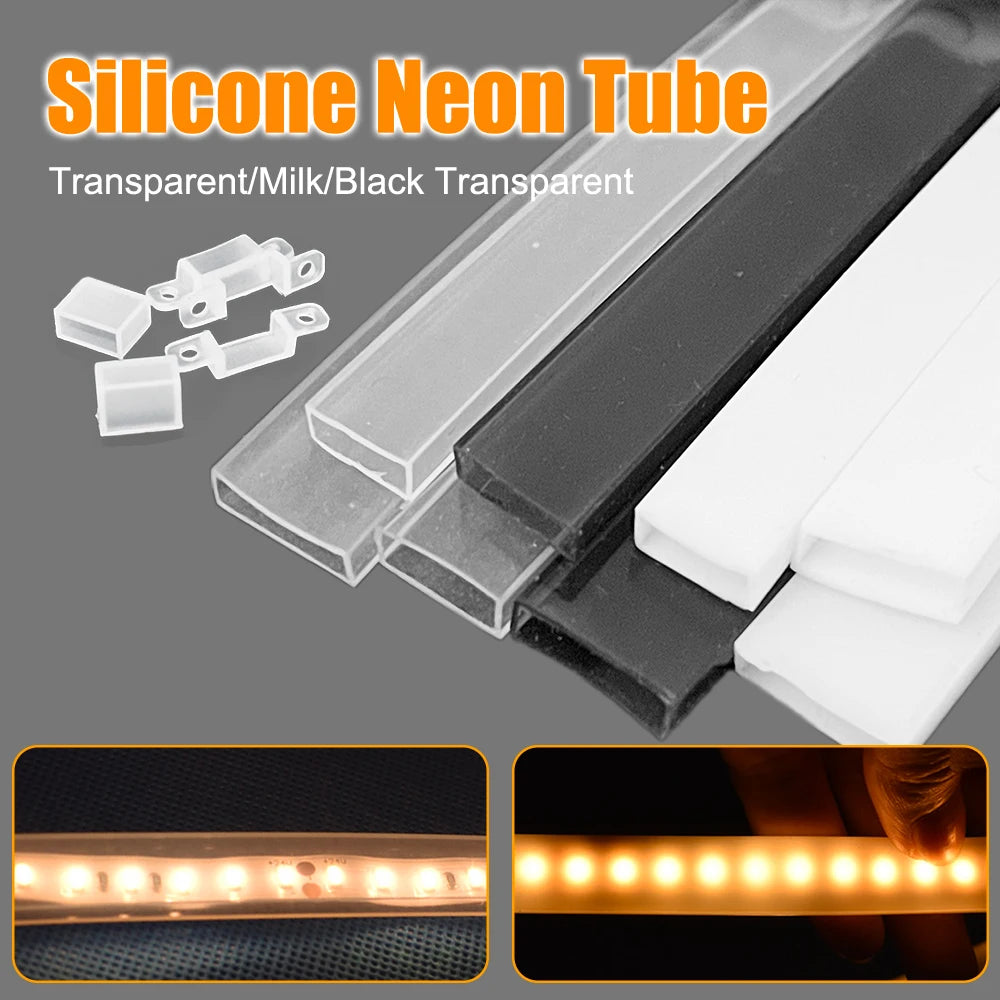 2835 5050 1210 LED Silicone Tube Flexible Protection Cover Transparent/Milky White/Black Waterproof For 8-12mm Led Light Strip