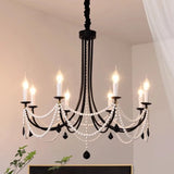 American Retro Candle Chandelier Living Room Black Metal E14 Led Pendant Lights Home Decor Pearl Led Lamparas Hanging Lamp