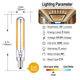 Vintage T20 Long LED Tubular Filament Edison Bulb - 2W E14 Base Retro Dimmable Lamp