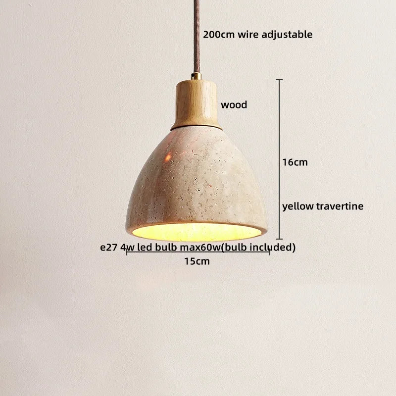 2026 New Cave Stone Pendant Light Bedroom Yellow Travertine LED Chandelier Living Dining Room Modern Hanging Lamp Decor Lighting