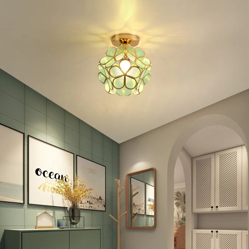 12W Nordic Flower Ball LED Ceiling Lamp E27 Tiffany Iron Acrylic Petal Inlaid Chandelier Aisle Corridor Home Decor Ceiling Light