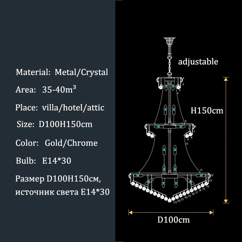 Luxury Crystal Chandeliers Villa Attic Stairs Lighting Lustre Decorate Indoor Living Room Loft Ceiling Pendant Lights Fixtures