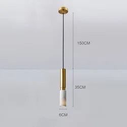 Modern Long Tube Stone Pendant Light - Natural Yellow Travertine Chandelier
