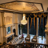 Modern Gold Crystal Chandelier, Empire Style Dimmable K9 Crystal Pendant Light Adjustable Chain Hanging Lamp for High Ceiling Living Room Bedroom Dining Room Kitchen Island Hallway Staircase