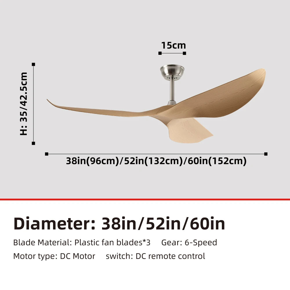 Industrial DC Motor Ceiling Fan - 6-Speed Remote Silent Fan (38/52/60 Inch)