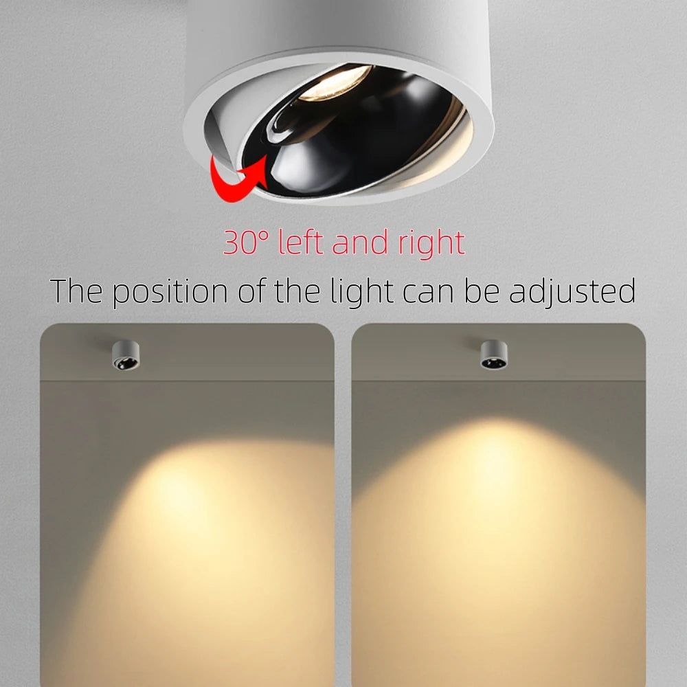 Surface-Mounted LED Ceiling Light Dimmable Spotlight Downlight Adjustable Brightness Modern Design for Home Commercial Lighting