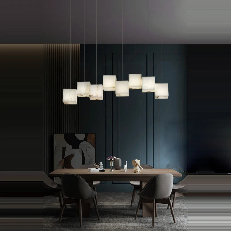 Rubik's Cube Marble Home Decoration Gold LED Chandelier Lighting Hanging Lamps 2026 New Trend Lustre Para Sala Estar For Foyer