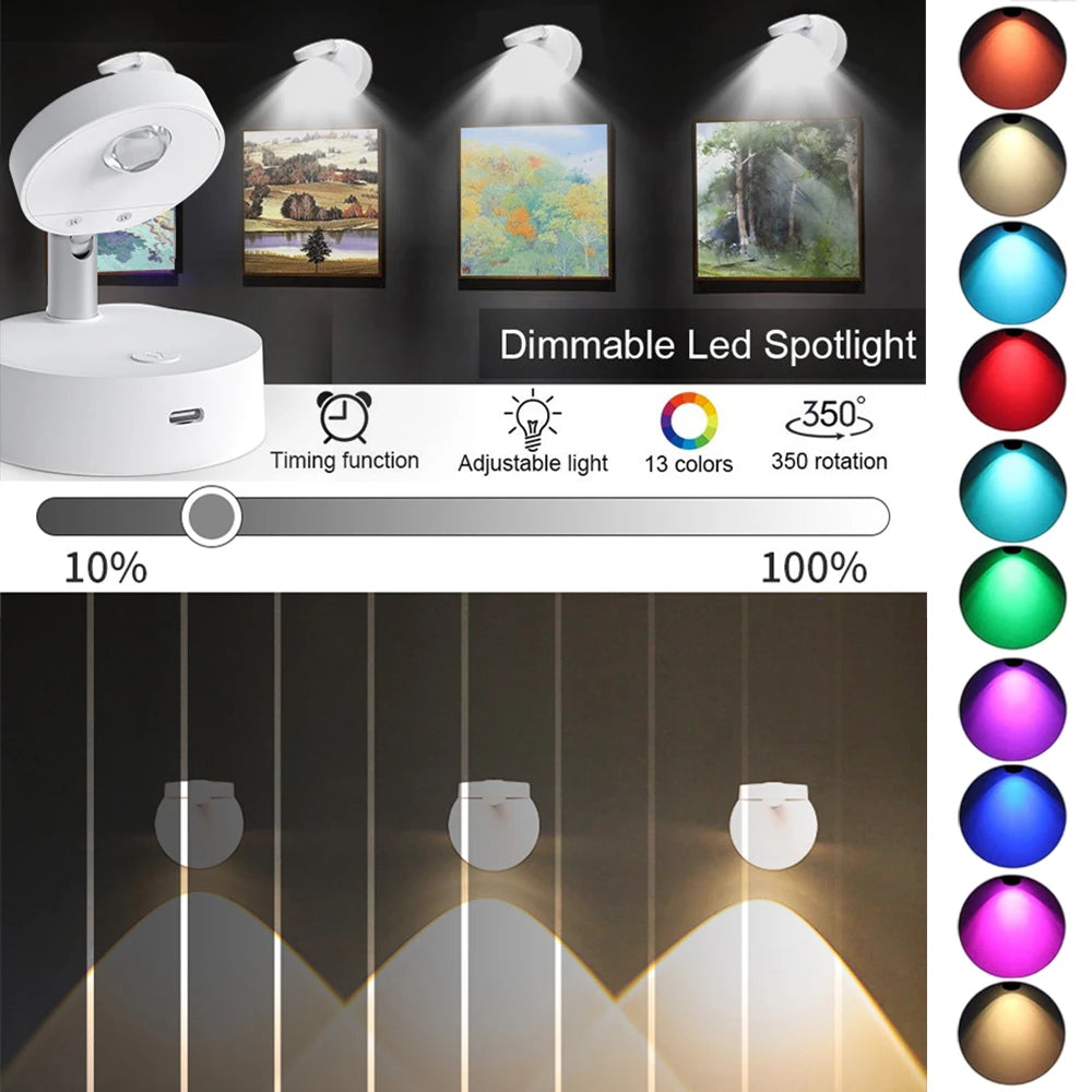 Wireless RGB Remote Spotlight Rechargeable Accent Lights LED Puck Lights Dimmable Timer Wall Lamp Up light Angle Artwork Lighting