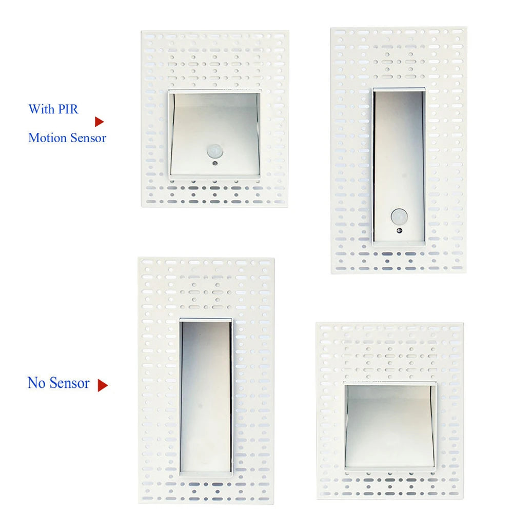 Indoor Frameless Step Lights 3W Motion Sensor LED Stair Stairway Hallway Lamp Embedded White Wall Modern Home Night Footlights