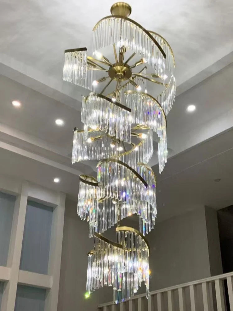 2026 Luxury Customizable Large Chandelier Pendant Light Ceiling Lamp Dimmable K9 Crystal Luster For Staircase Luminaire