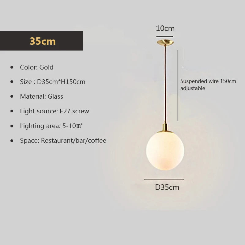 Modern Glass Ball Pendant Lights White Globe Hanging Lamps Bar Restaurant Decor Luminaire Bedroom Light LED Pendant Lamp