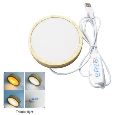 USB Plug Wooden Led Lamp Holder Round Display Stand Lamp Holder Crystal Art Ornament Luminous Base Ambient Lamp Night Light