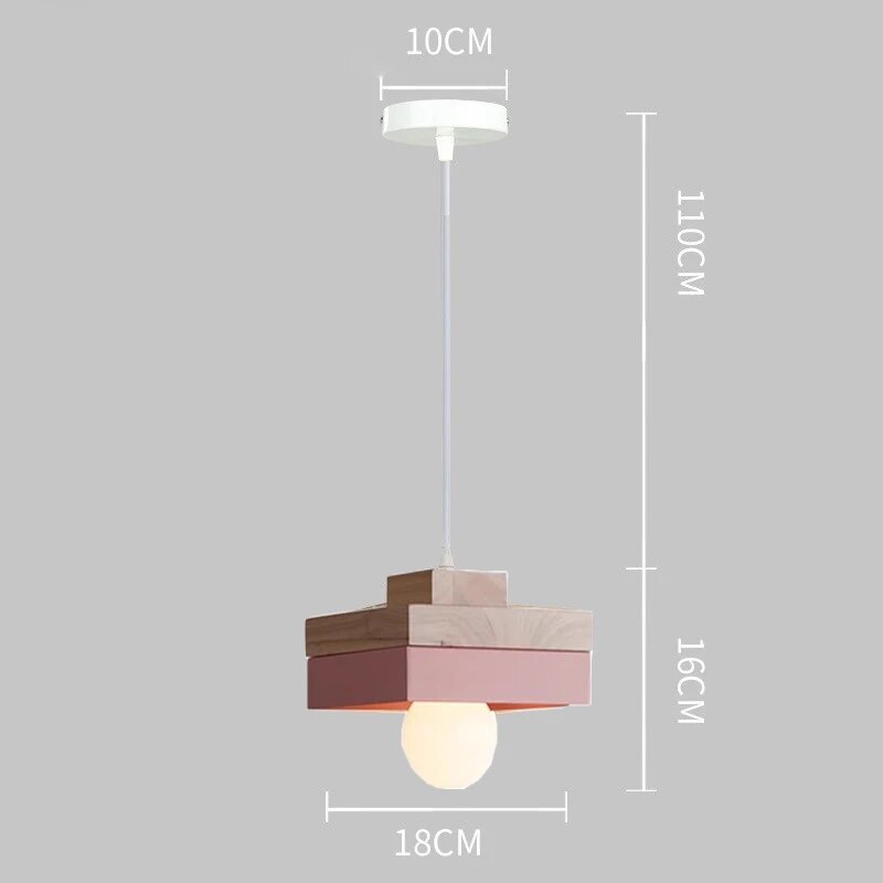 Nordic LED Wooden Pendant Light Iron 18CM Square Living Room Hanging Fixture For Bedroom Dining Room Study Home Decor Luminaires
