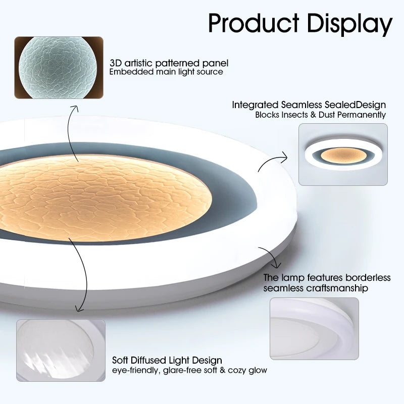 Modern Round Smart LED Flush Mount - 75W Dimmable Ceiling Light for Bedroom