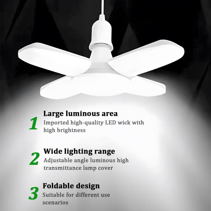 Fan Blade Shape Foldable Led Bulb Four Leaf Ceiling Lights Garage Decoration Fan Shape Led Bulb E27 For Workshop Warehouse Mini