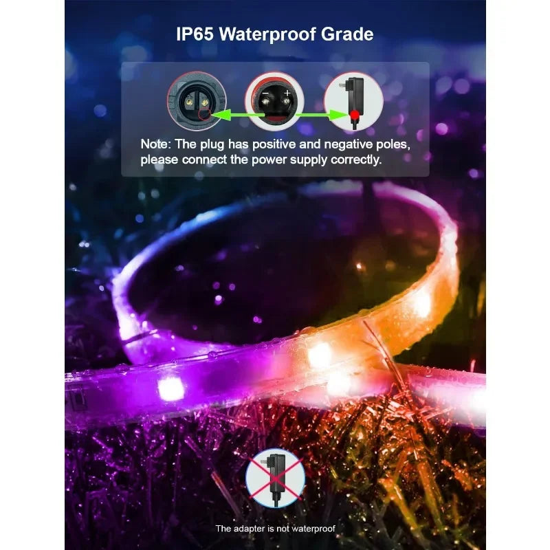 Outdoor LED Strip Lights Waterproof 65.6ft, RGB+IC WiFi Outdoor Rope Lights Work with Alexa