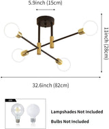 Modern Chandelier Nordic Semi Flush Mount Ceiling Lamp Brushed Antique Gold Home Decor Lighting Fixture