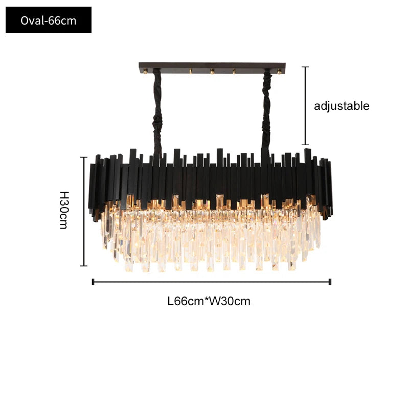 FKL Modern Crystal Black Chandelier For Living room Bedroom Oval Long Dining room Lamp Industrial Style Black Crystal Chandelier