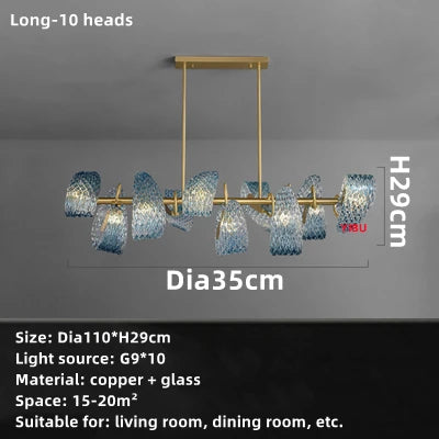 Postmodern Blue Glass LED Pendant Light Chandelier Hallway Bar Bedroom Living Room Restaurant Luxury Home Decor Lighting Fixture