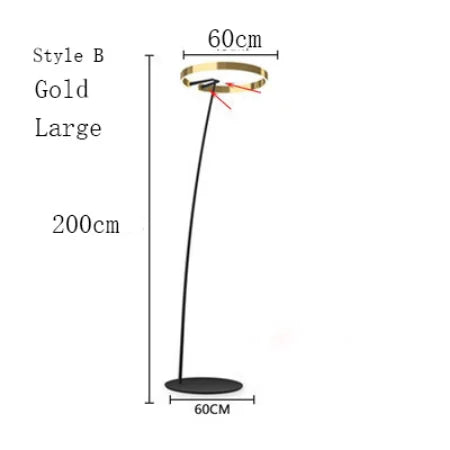 Italian arc floor lamp gold  black LED Fishing ring Light Creative Loft Living Room Bedroom Sofa Corner dinner Standing Lamp