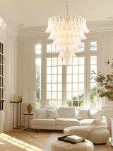 Cloudy White Glass Flower Petal Vintage Chandelier Italy Design Lighting Fixture LED Remote Dimmable Available Living Room Deco